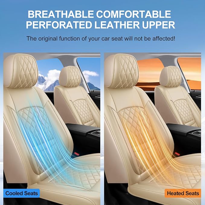 Car Seat Covers Compatible with Hyundai Santa Cruz 2022-2025 2026- Full Set 5 Seats Luxury Leather All-Weather Seat Cushions & Protectors, Waterproof & Breathable, Airbag Compatible (Beige)