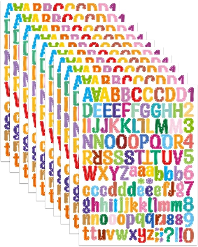 Uniclife 10 Sheets Letter Stickers, 1260 Pcs Scrapbook Stickers, 1 Inch Vinyl Number Alphabet Sticker, Self-Adhesive Stick on Letters for Mailbox Bottles Crafts Posters Decor
