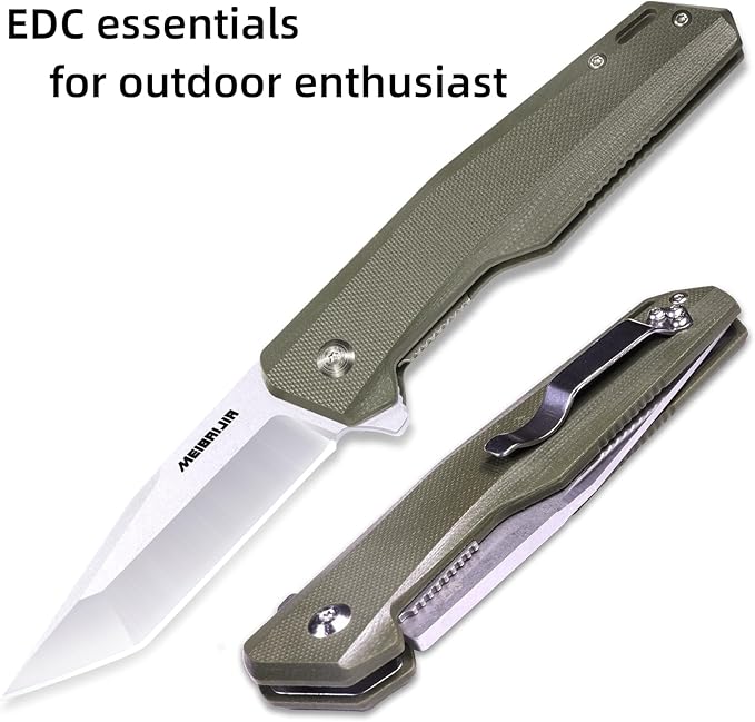 Pocket Knife D2 Blade Folding Knife with G10 Handle, Smooth Flipping Action EDC Knife with Ball Bearing for Hiking Camping Outdoor, Gifts for Men