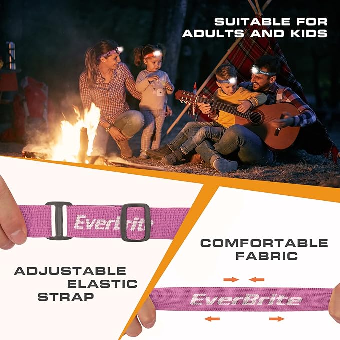 EverBrite Headlamp, 2 Pack Kids Headlamp with Red Light and Memory Function, Head Lamp for Adults and Kids with 5 Modes, Bright Headlamps for Camping, Running, Batteries Included