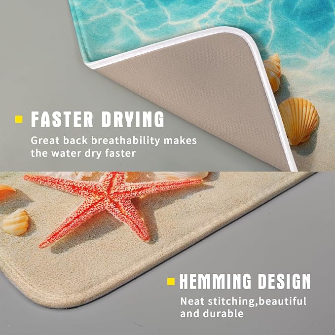 Giwawa Coastal Starfish Dish Drying Mat 16"x18" Ocean Blue Sea Coral Seashell