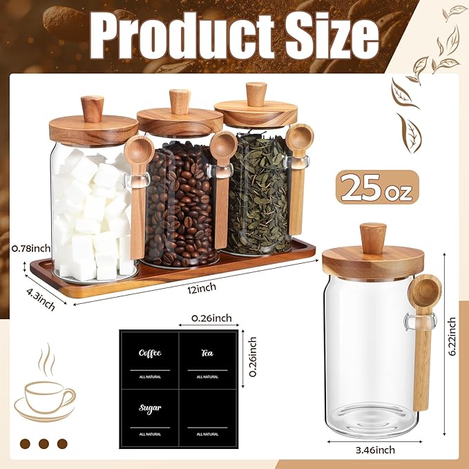 Suclain 3 Pcs Glass Coffee Container