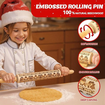Stocking Stuffers Gifts for Women, Wooden Embossed Rolling Pin for Baking