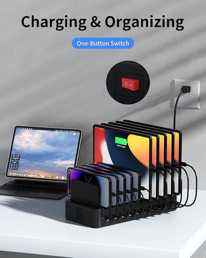 100W Charging Station for Multiple Devices, 10-Port USB Fast Charging Station