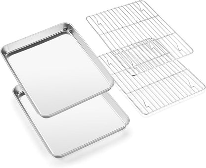E-far Baking Sheet with Wire Rack, Stainless Steel Cookie Sheets Pan & Cooling