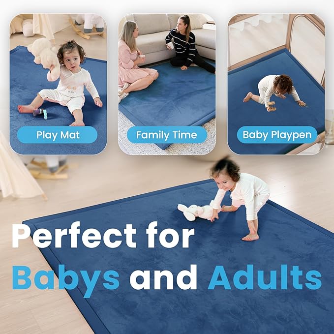 1.3" Thick Foam Baby Play Mat Extra Large 79x158, Basic Padded Plush Tummy Time Crawling Mat, Non-Slip Support Area Rug for Playroom Nursey Living Room (Royal Blue)