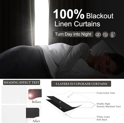 Solid White Blackout Linen Curtains 96 Inches Long