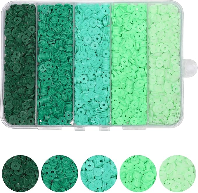 4000pcs Green Clay Beads for Bracelets Making 6mm Heishi Beads Polymer Flat Round Disc Clay for Jewelry Making Green Bead Crafts