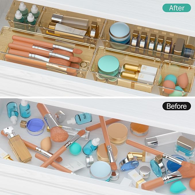 WOWBOX 12 Pack Clear Drawer Organizer Set, Acrylic Drawer Storage Trays