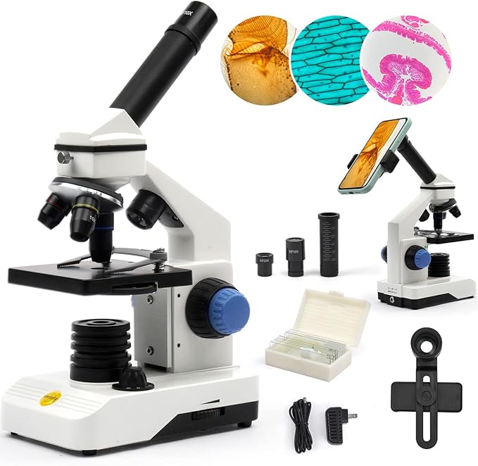 SWIFT Compound Monocular Microscope Kit Microscope for Adults Students Beginners,80X-2000X STEM Kit with All Metal Body Microscope, Carrying Box for School Laboratory Home Education SS121
