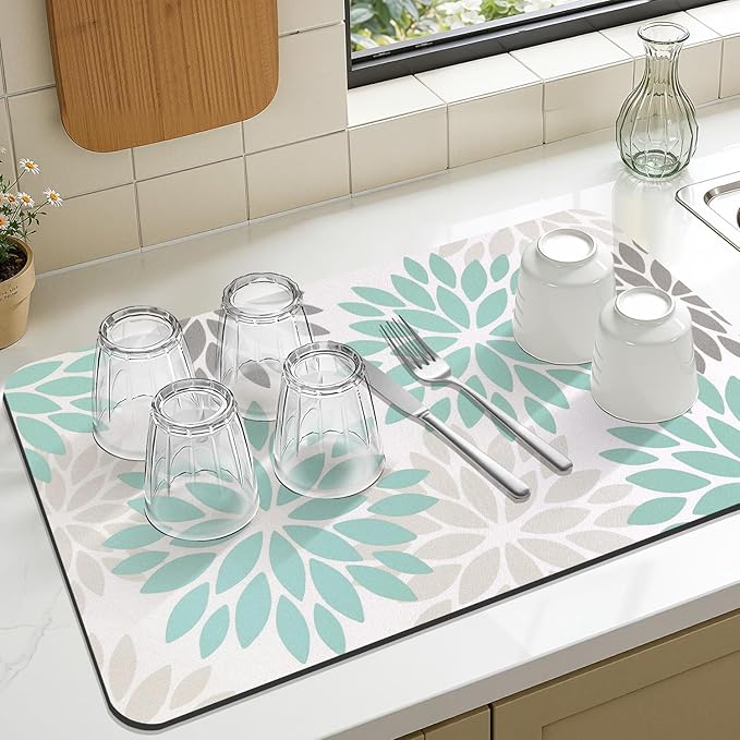 Findosom Floral Dish Drying Mat, Cuttable Drying Mat