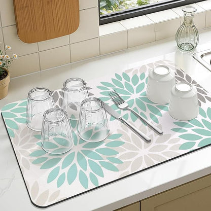 Findosom Floral Dish Drying Mat, Cuttable Drying Mat