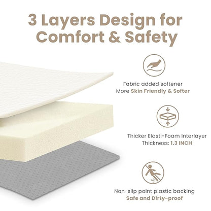 Baby Play Mat 50x50 Inches,1.3" Thick Padded Waterproof Floor Cushion & Playpen Mat with Vegan Leather,Non-Slip & Non-Toxic Nursery Rug for Infants, Toddlers & Kids(Cream)