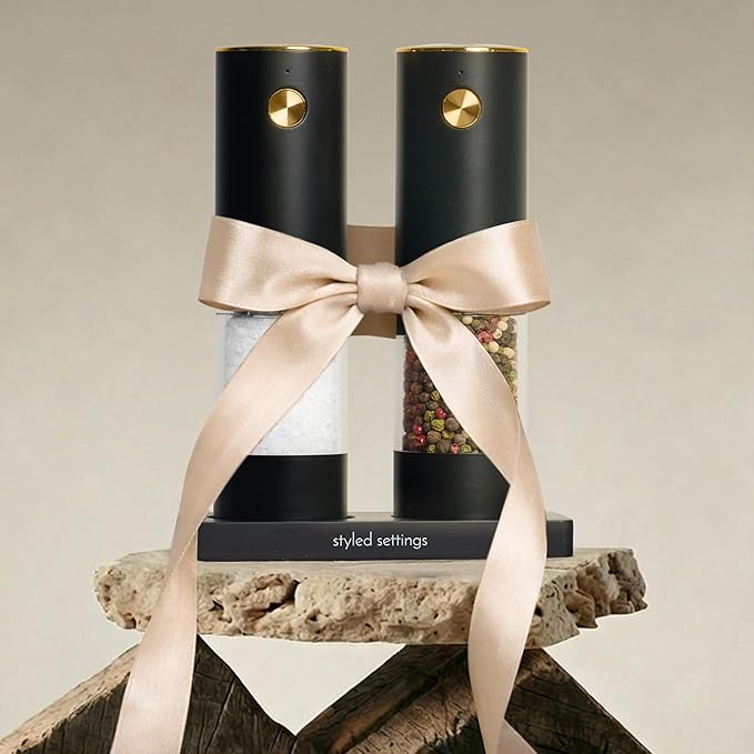 Electric Salt and Pepper Grinder Set Rechargeable – Black and Gold Salt and