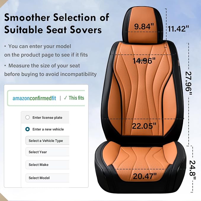 Coverado Front Seat Covers, 2 Pack Leather Seat Cover for Cars, Waterproof Seat Covers, Front Seat Car Seat Protectors, Driver Car Seat Cushions Universal Fit for Most Vehicles, Black&Brown