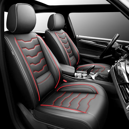 Fit Wagoneer Car Seat Covers for Jeep Wagoneer 2022-2025 2026 -Full Set Premium Leather, Waterproof & Breathable，All-Weather Seat Cushion Protecto & Airbag Compatible, 2 Front Seat Red Line