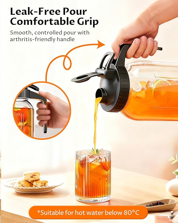 64 oz Mason Jar Pitcher – Airtight & Leakproof Glass Pitcher