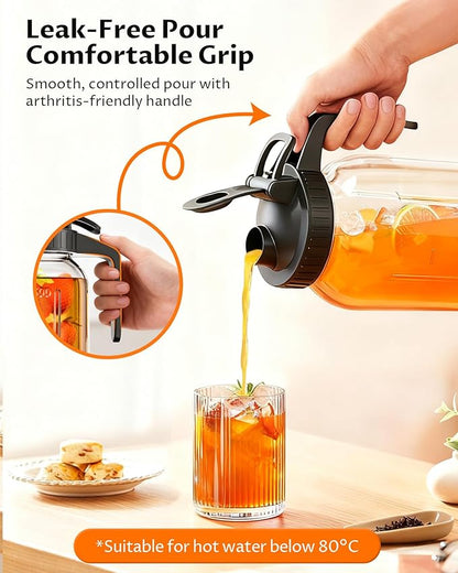 64 oz Mason Jar Pitcher – Airtight & Leakproof Glass Pitcher