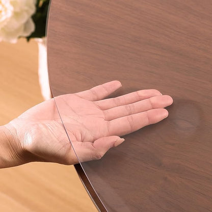 Clear Round Table Cover Protector 54 Inch, 1.5mm Transparent Plastic Table Protector Waterproof, Anti-Scratch Clear Desk Mat for Office Desktop Dresser Dining Table, FDA Compliant