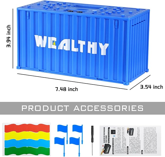 Piggy Bank for Kids, Unbreakable Building Blocks Container Money Saving Box for Adults, Digital Coin Counting Bank with LCD Counter, Great Children’s Gifts for Birthday, Easter, Christmas Blue