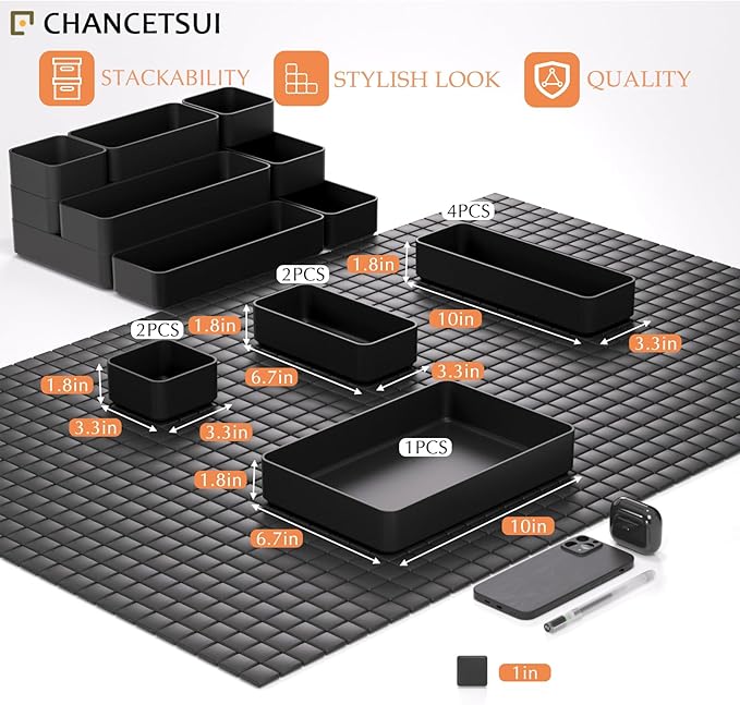 9 Pcs Stackable Drawer Organizer Trays Set, Desk Drawer Organizer Office.