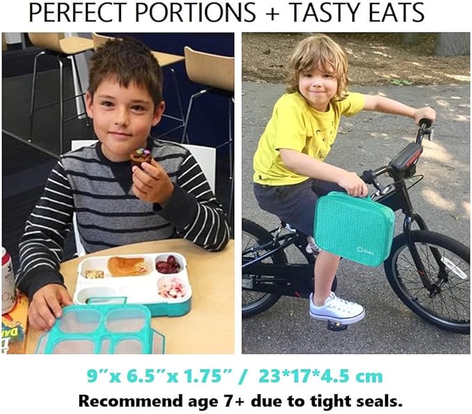 Bento Box Lunch-Box with Bag and Ice Pack, Insulated Lunch Bag and Snack Container Set for Kids Boys Girls Adults. 6 Compartments, Divided Portion Containers, Boxes for School Lunches, Teal
