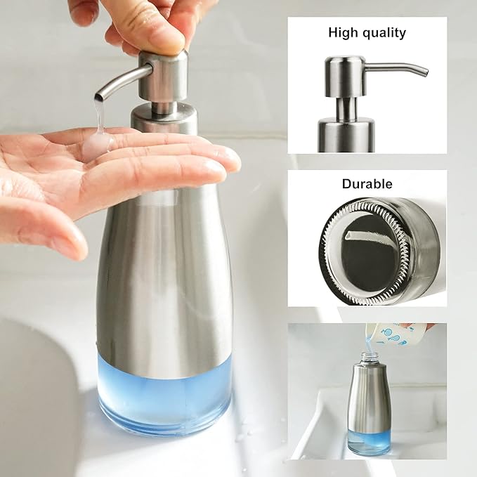 AUMIO Dish Soap Dispenser with Stickers, Kitchen Soap Dispensers Brushed Nickel