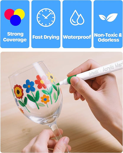 D-FantiX 120 Colors Acrylic Paint Markers for Kids Adults, Fine Tip Acrylic Paint Pens for Wood, Fabric, Glass, Canvas, Ceramic, Plastic, Rocks, Eggs, Shoe, DIY Arts and Crafts Scrapbook Supplies