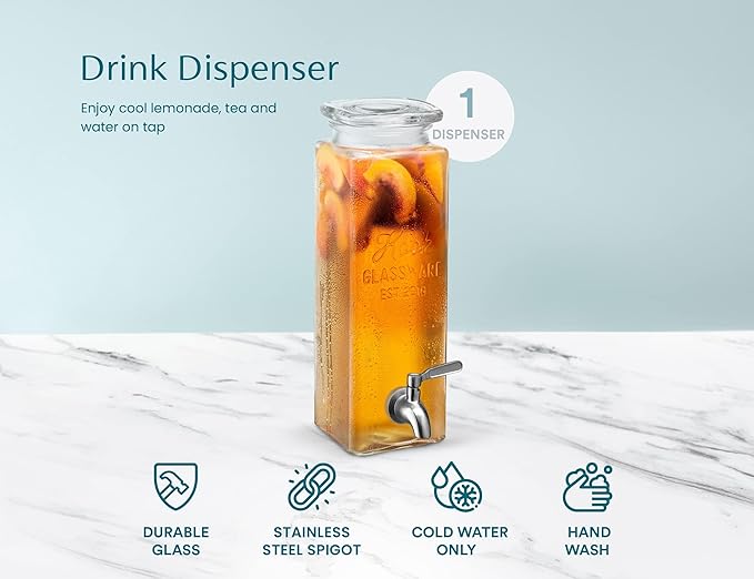 Kook Drink Dispenser, 80 oz, Water Dispenser Countertop, Glass Drink Dispenser