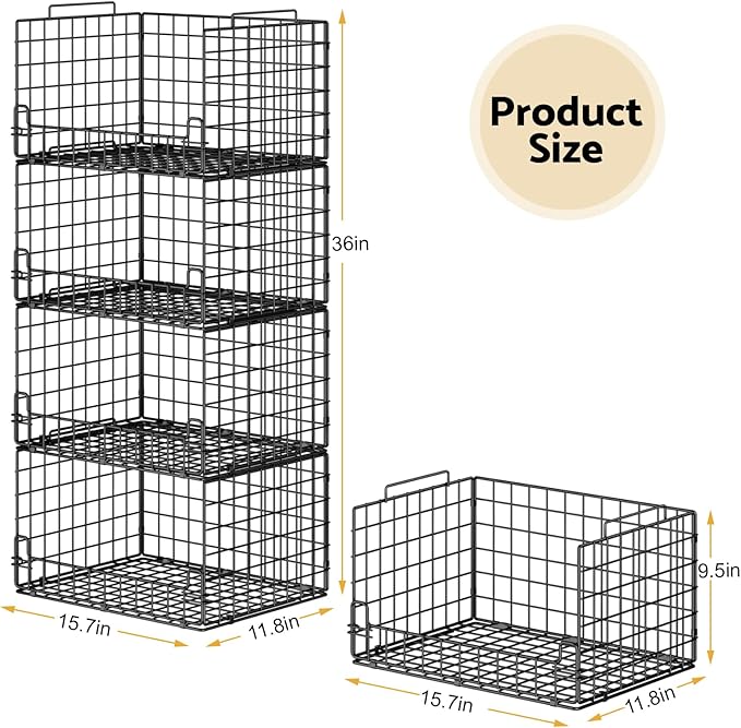 4-Tier Stackable Closet Organizers and Storage Basket