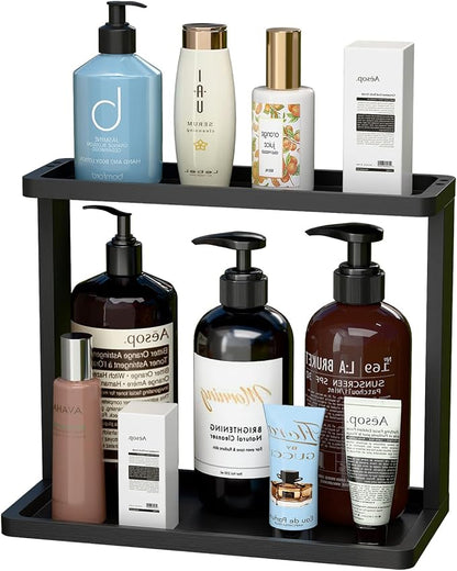 PEKER Bamboo Bathroom Organizer Countertop – Small Vanity Storage Shelf