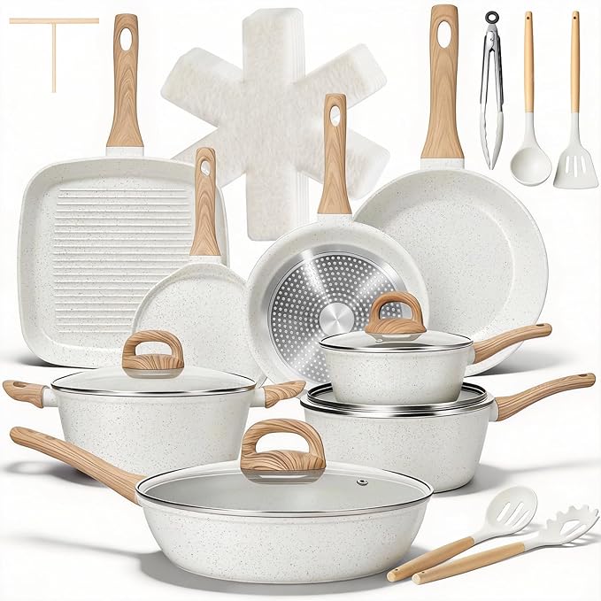 EWFEN 25 Pcs Pots and Pans Set, Nonstick Ceramic Cookware Sets, Healthy