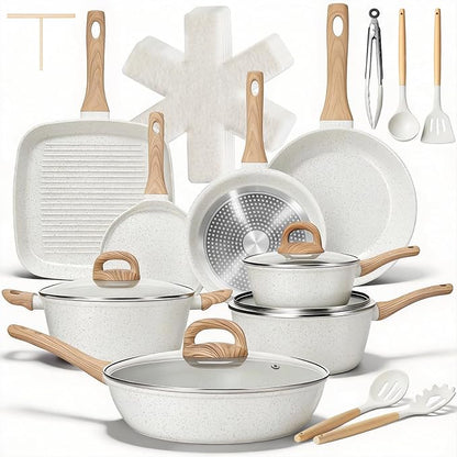 EWFEN 25 Pcs Pots and Pans Set, Nonstick Ceramic Cookware Sets, Healthy