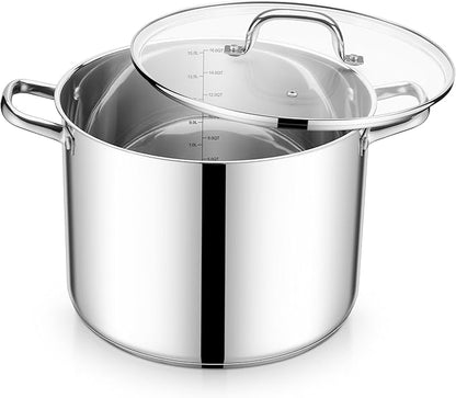 E-far 16 Quart Stainless Steel Stock Pot, Large Heavy Duty Induction Stockpot
