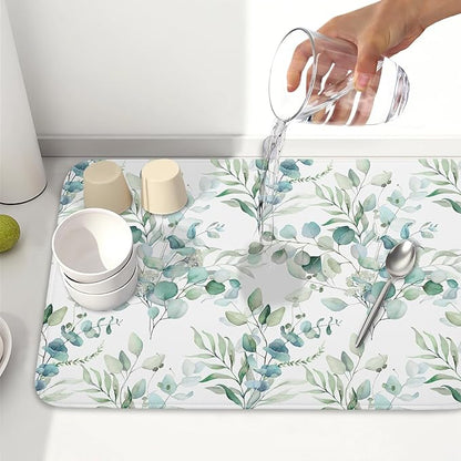 Watercolor Sage Leaves Dish Drying Mats