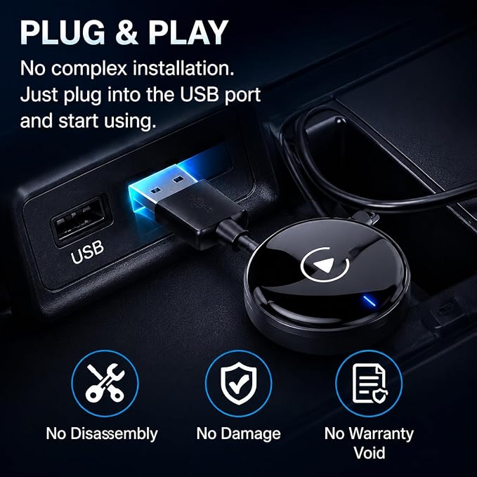Compact USB Wireless Carplay/Android Auto Adapter for Abarth 600e Scorpionissima 2024-2026,Voice Control Plug and Play