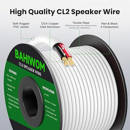 BAHIWOM Fire Safety CL2 Speaker Wire in-Wall & in-Ceiling 14 Gauge Wire 100 FT