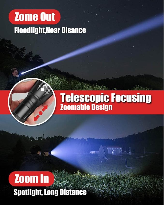 Victoper LED Flashlight 2 Pack, Bright Tactical Torch High Lumens with 5 Modes, Waterproof Zoomable Flash Light, Christmas Stocking Stuffers Gifts for Men, Hunting Camping Essentials Gear