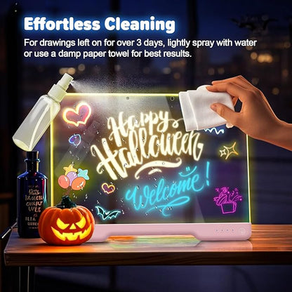 16-Inch Rechargeable Doodle Glow LED Note Board, 7-Color Light Modes, Neon Art