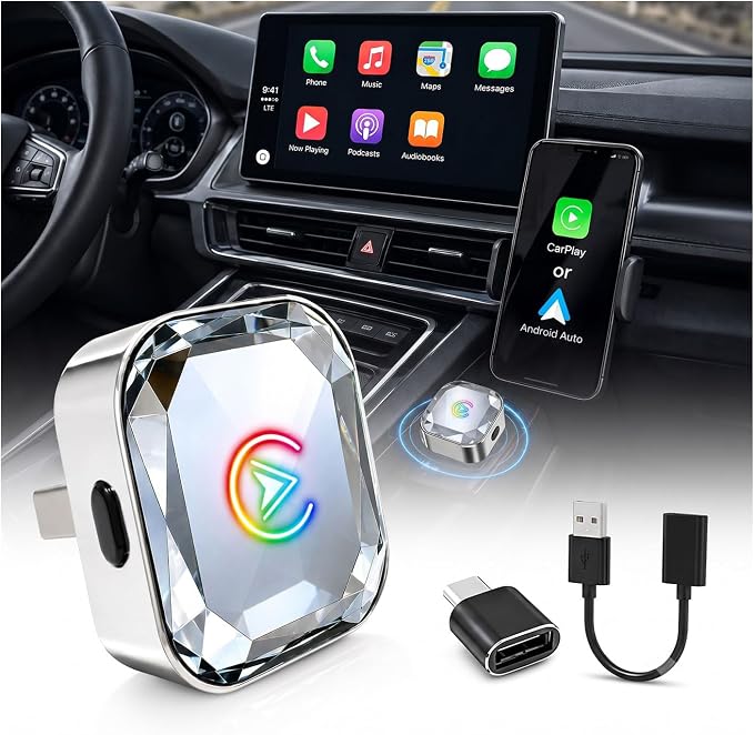 2 in 1 Wireless CarPlay and Android Auto Adapter for Vauxhall Ampera-E 2017-2022, Mini Dongle with Dual Connection and Auto Reconnect