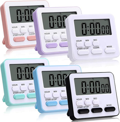 Leumoi 6 Pcs Digital Kitchen Timer 24 Hour Clock and Alarm Function Timer