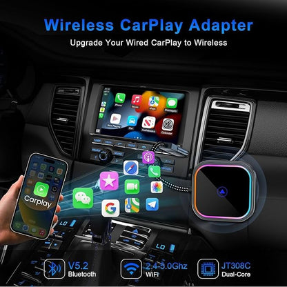 Wireless CarPlay Adapter 2-in-1 for Toyota Tacoma 2017 2018 2019 2020 2021 2022 2023 2024 2025 2026, USB Design Plug and Play Bluetooth Fast Connection Car Accessories