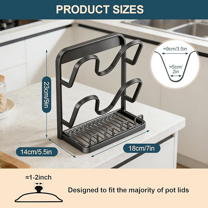 Kitchen Pot Lid Storage Rack: Carbon Steel Double-Layer Holder & Spoon Rest