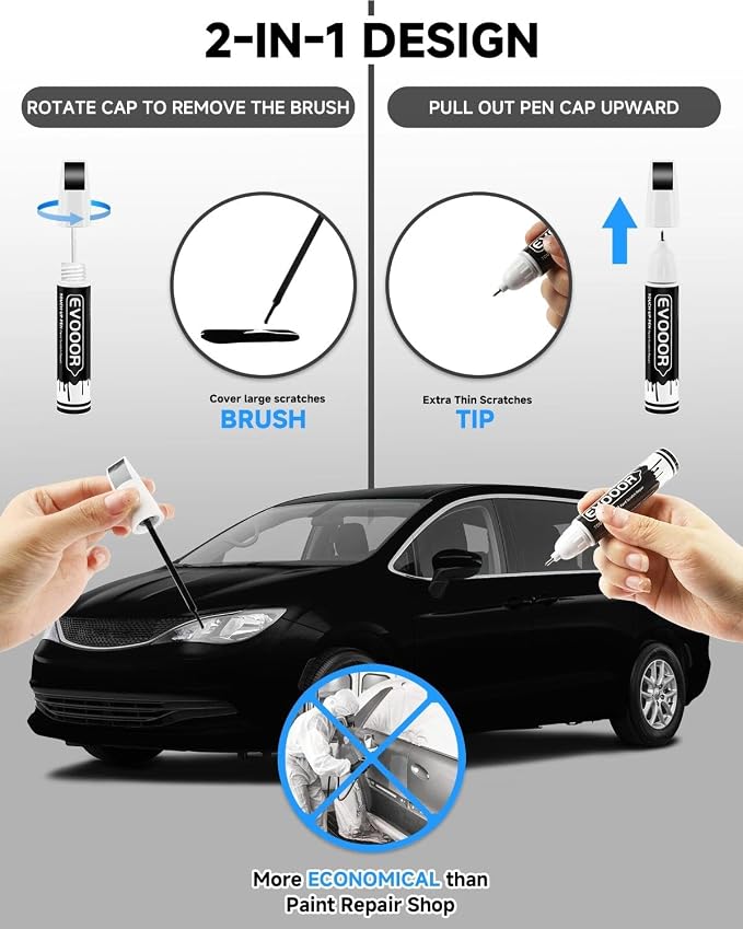 Brilliant Black Crystal(PXR/AXR) Touch Up Paint Compatible with Chrysler Exact Match 2 in 1 Touch up Paint for Chips and Nicks Repair with 2pcs Disposable Micro Applicators