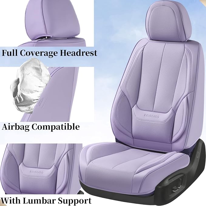 Coverado Seat Covers, Car Seat Covers Front Seats, Car Seat Cover, Car Seat Protector Waterproof, Car Seat Cushion Nappa Leather, Purple Seat Covers Carseat Cover Universal Fit for Most Cars
