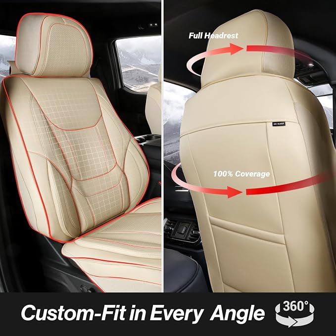 Coverland Custom Truck Car Seat Covers Front Seats for [2020-2026 Sierra 2500HD, 3500HD Crew, Double Cab Front Bucket Seats Rear 40/60 Split Cushion] - Premium Seat Protector [Front-Beige]