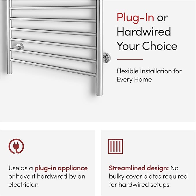 Heated Towel Rack, 10-Bar Wall-Mounted Electric Towel Warmer, Polished