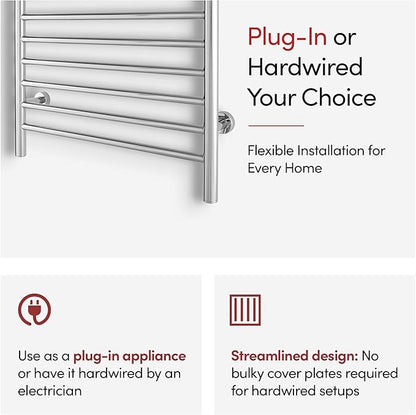 Heated Towel Rack, 10-Bar Wall-Mounted Electric Towel Warmer, Polished