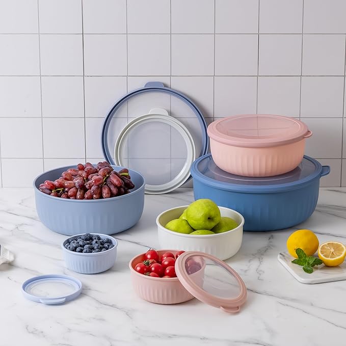 COOK WITH COLOR Prep Bowls with Lids- Wide and Deep Nesting Plastic Small