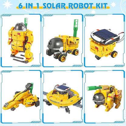 STEM Projects for Kids Ages 8-12 Solar Robot Kit 6-in-1 Space Toys for 10-Year-Old Boy Girl Gift Toys Science Kits Christmas Birthday Gifts for 8 9 10 11 12 Year Old, Yellow